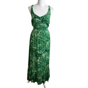 C&C California Green Tropical Palm Print Sleeveless Maxi Dress 2 Razor Back Tier